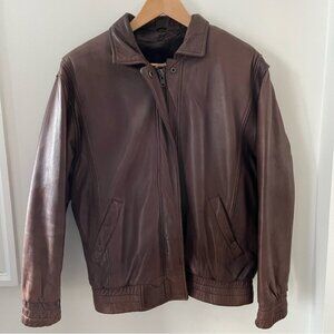 VINTAGE ABERCROMBIE & FITCH MEN’s BROWN LEATHER BOMBER JACKET Faux Fur Lining M